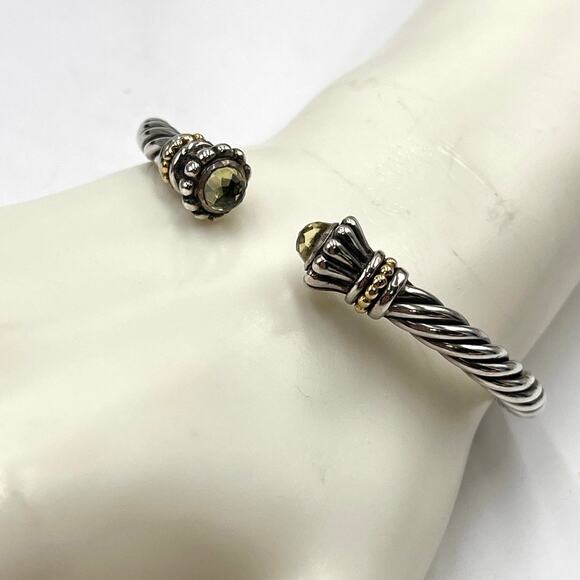 Samuel Benham SB Sterling Silver 14k Gold Citrine Hinged Cable Cuff Bracelet - Picture 1 of 9